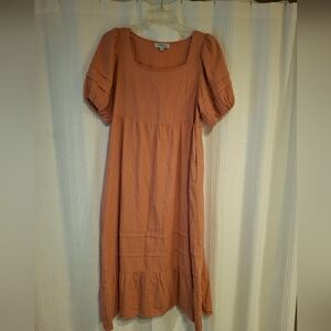 Elan Orange Brown Ruffled Puff Sleeve Maxi Sundress